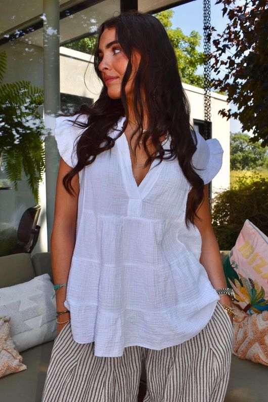 Agnes Cushion Cotton Cap Sleeve Top White